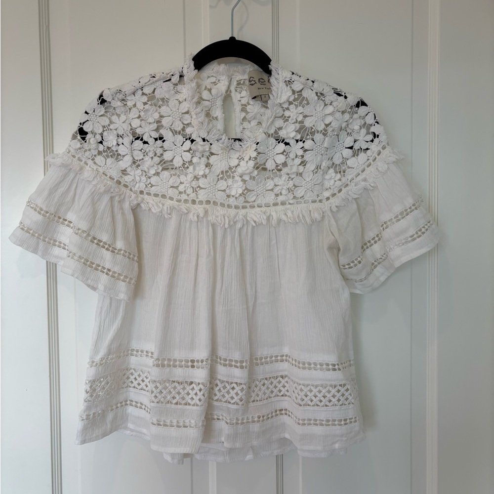 Sea New York White Lace Yoke Peasant Top